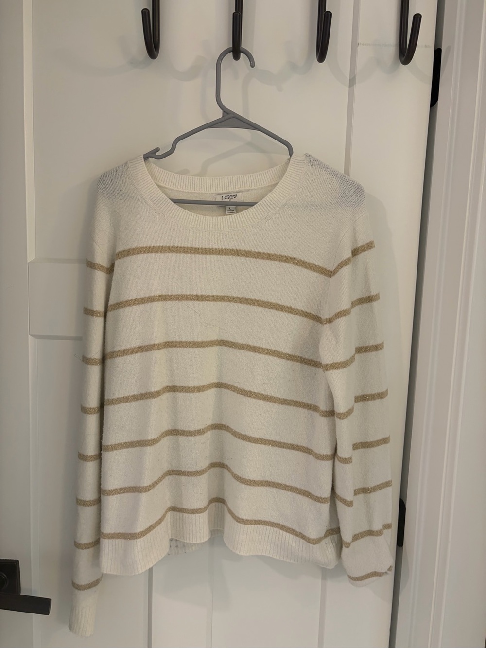 J. Crew Cream Sweater with Tan Stripes
